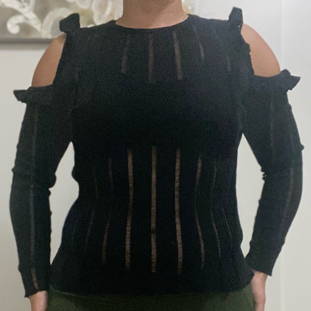 Black Long Sleeve See Through Top